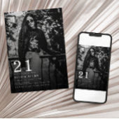 モダン&ミニマル写真黒 |白い誕生日 招待状