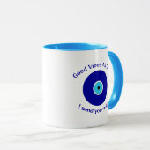 モダン，ミニマル前向き主義エネルギー，青い悪の目 マグカップ (正面右)