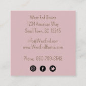 モダン，ミニマル赤面ピンクとバラ金ゴールド スクエア名刺 (裏面)