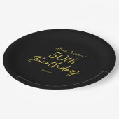 モダン&ミニマル金ゴールドタイポグラフィブラック誕生日 ペーパープレート (アングル)