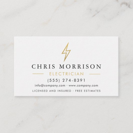 モダン ミニマル電気技士 ホワイトゴールド 名刺 (正面)