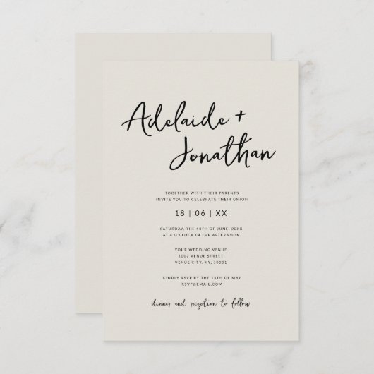 モダン ミニマル アイボリー ウェディング 招待状（おしゃれな結婚式の招待状） 招待状 (正面/裏面)