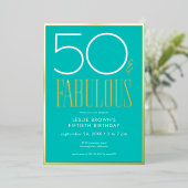 モダン ミニマル アクア 50歳の誕生日 箔招待状 (立ち正面)