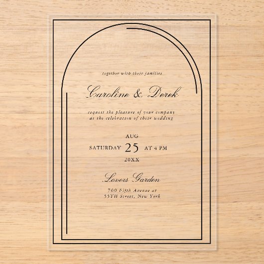 モダン ミニマル アクリル ウェディング | アーチ ボーダー アクリル招待状 (正面)