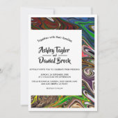 モダン ミニマル アブストラクト ウェーブ オイル ペイント ウェディング 招待状 (正面)