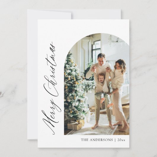 モダン ミニマル アーチ フォト メリークリスマス シーズンカード (正面)
