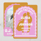 モダン ミニマル イエロー レトロ ウェーブ アーチ ボールド デート セーブザデート (正面/裏面)