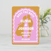 モダン ミニマル イエロー レトロ ウェーブ アーチ ボールド デート セーブザデート (スタンド正面)