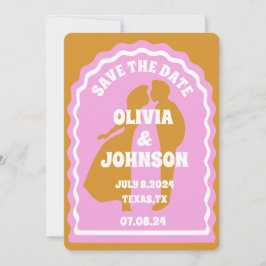 モダン ミニマル イエロー レトロ ウェーブ アーチ ボールド デート セーブザデート