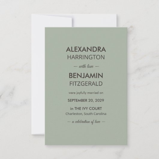 モダン ミニマル ウェディング | セージグリーン クラシック 案内状 (正面)