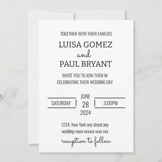モダン ミニマル ウェディング 招待状 (正面)