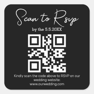 モダン ミニマル ウェディング RSVP QRコード 黒白 スクエアシール