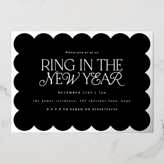 モダン ミニマル エレガントなセージグリーン レトロなウェーブエッジ 箔シーズンカード (正面)