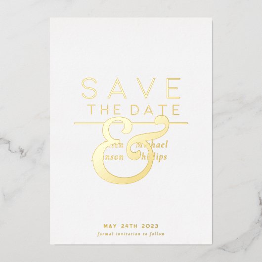 モダン ミニマル エレガントな Save the Date 箔シーズンカード (正面)