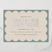 モダン ミニマル エレガント サージュグリーン レトロ ウェーブ エッジ 箔シーズンカード (正面)