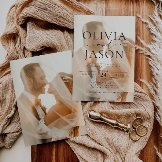 モダン ミニマル エレガント フォト ウェディング 招待状