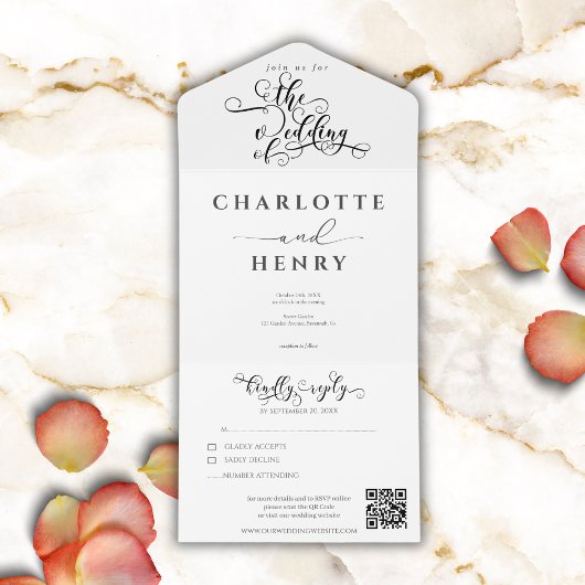 モダン ミニマル エレガント ホワイト QRコード ウェディング オールインワン招待状