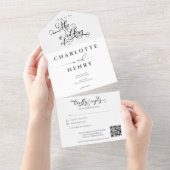 モダン ミニマル エレガント ホワイト QRコード ウェディング オールインワン招待状 (貼ってはがせる)