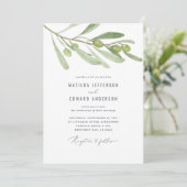 モダン ミニマル オリーブの枝 セージ ウェディング 案内状 (スタンド正面)