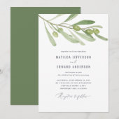 モダン ミニマル オリーブの枝 セージ ウェディング 案内状 (正面/裏面)
