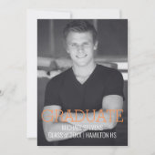 モダン ミニマル オレンジ アートデコ 卒業 案内状 (正面)