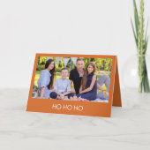 モダン ミニマル オレンジ "HO HO HO" フォト シーズンカード (正面)