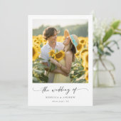 モダン ミニマル カリグラフィー ひまわり フォト ウェディング 招待状 (スタンド正面)