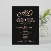 モダン ミニマル カリグラフィー ハート ブラック & ゴールド 箔招待状 (立ち正面)