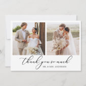 モダン ミニマル カリグラフィー 3 フォト ウェディング サンキューカード (正面)