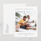 モダン ミニマル クリーン カスタム フォト ハッピー ニューイヤー シーズンポストカード (正面/裏面)