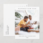 モダン ミニマル クリーン カスタム フォト ハッピー ニューイヤー シーズンポストカード (正面/裏面)