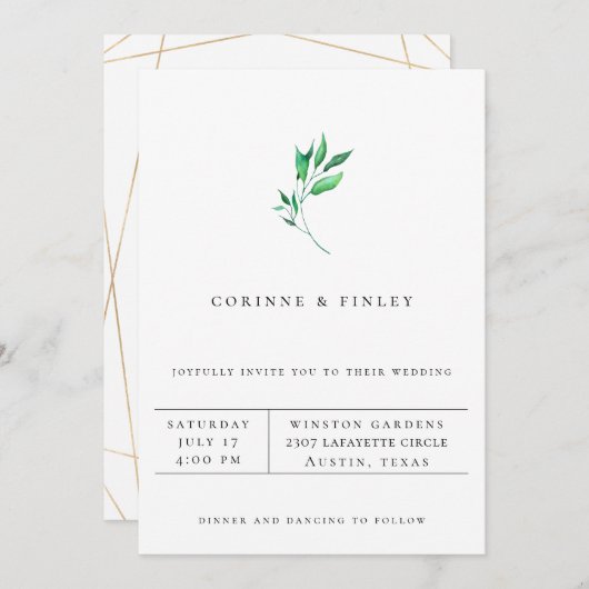 モダン ミニマル グリーンのウェディング 招待状 (正面/裏面)
