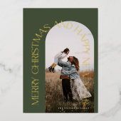 モダン ミニマル グリーン アーチ 2 フォト メリー クリスマス 箔シーズンカード (正面)