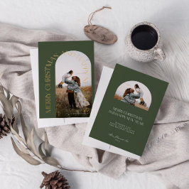 モダン ミニマル グリーン アーチ 2 フォト メリー クリスマス 箔シーズンカード