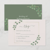 モダン ミニマル グリーン ジオメトリック ウェディング RSVP エンクロージャーカード (正面/裏面)