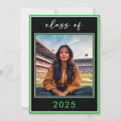 モダン ミニマル グリーン スクリプト 卒業パーティー 招待状 (裏面)