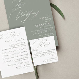 モダン ミニマル グリーン セージ RSVP QR コード カード