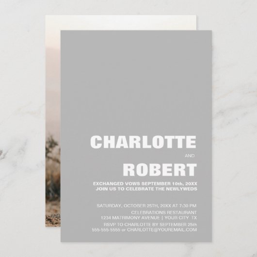 モダン ミニマル グレー 結婚式 披露宴 招待状 (正面/裏面)