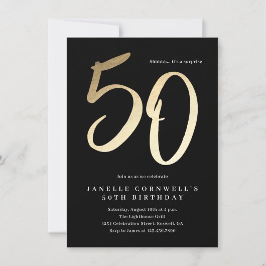 モダン ミニマル ゴールドタイプ 50歳の誕生日 招待状 (正面)