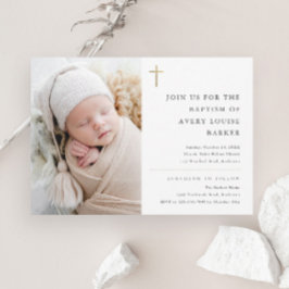 モダン ミニマル ゴールド クロス フォト 洗礼 招待状