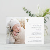 モダン ミニマル ゴールド クロス フォト 洗礼 招待状 (スタンド正面)