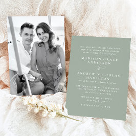 モダン ミニマル サージェ グリーン フォト ウェディング 招待状