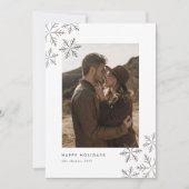 モダン ミニマル シルバー スノーフレーク シーズンカード (正面)