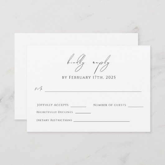 モダン ミニマル シンプル エレガントな出欠確認カード 出欠カード (正面/裏面)