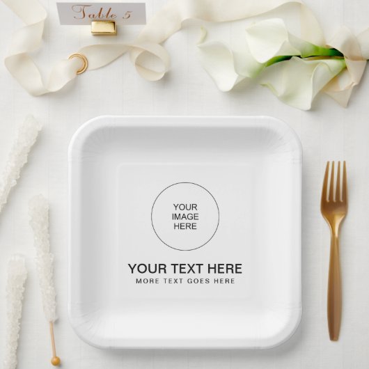 モダン ミニマル シンプル テンプレート 写真とテキストを追加 ペーパープレート (ウェディング)