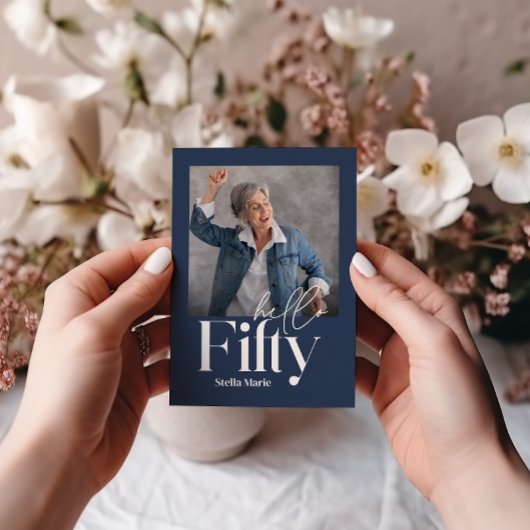 モダン ミニマル シンプル ネイビーブルー 50歳の誕生日 招待状