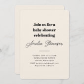 モダン ミニマル シンプル ベビーシャワー アイボリー 招待状 (正面/裏面)