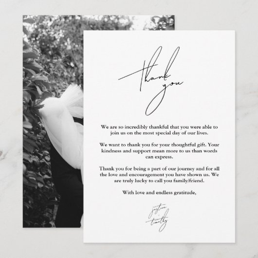 モダン ミニマル スクリプト ウェディング サンクス カード (正面/裏面)