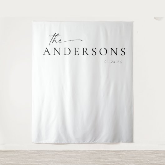 モダン ミニマル スクリプト ウェディング フォト バックドロップ タペストリー (正面)