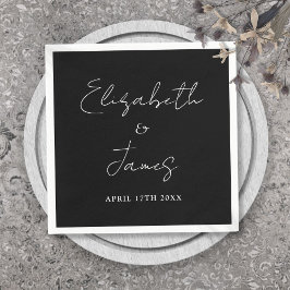 モダン ミニマル スクリプト ブラック アンド ホワイト ウェディング スタンダードカクテルナプキン